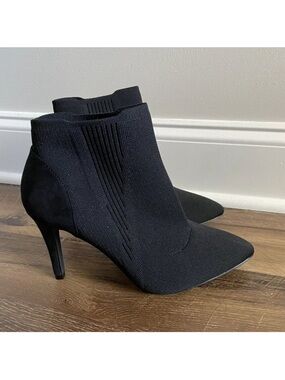 MIA Black Pointed Knit Ankle Booties with Stiletto Heel